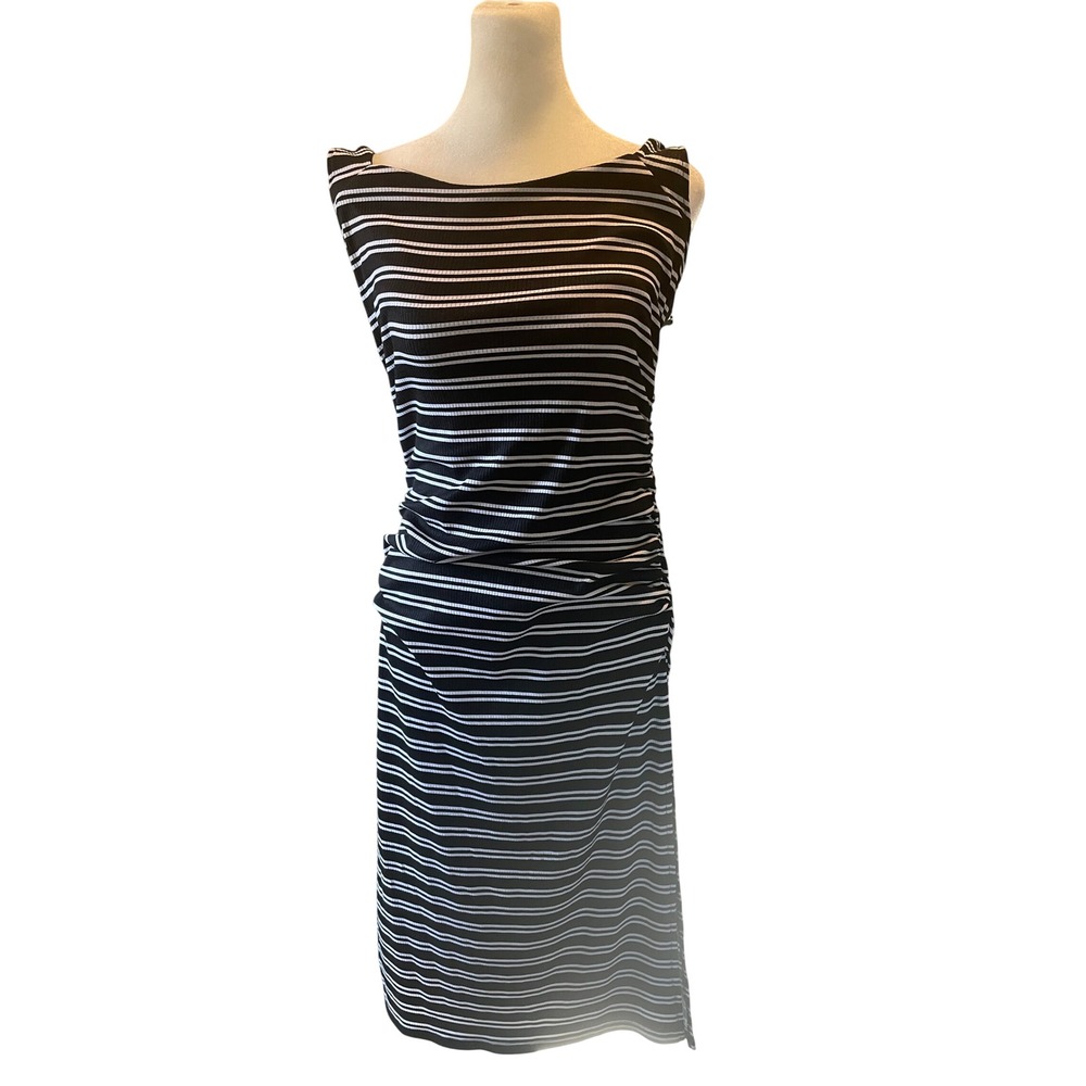 Free For All Womens Striped Ribbed Knit Midi Dress L Black White Nautical Summer
